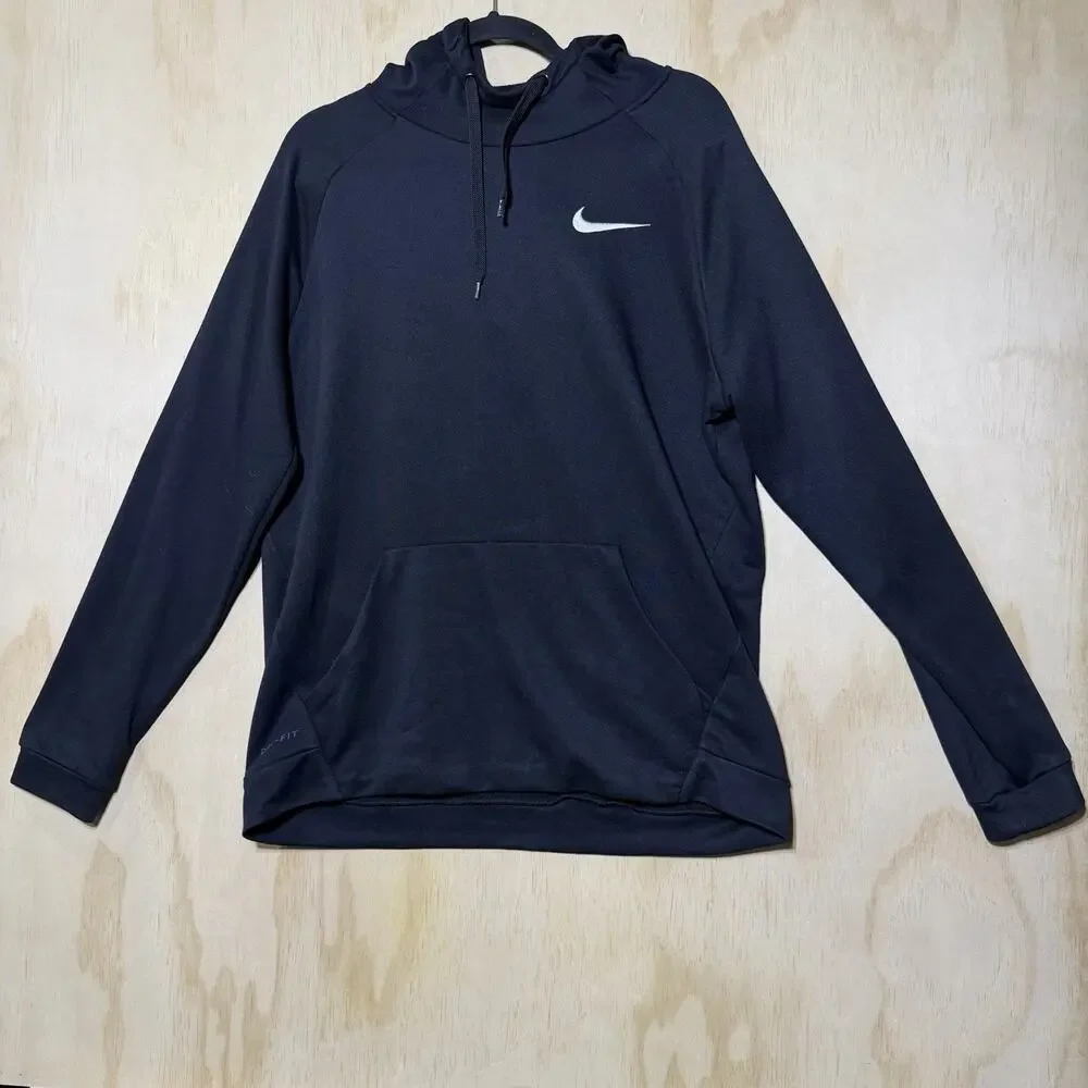 Nike Dri-Fit Hoodie Sweatshirt Black Pullover Athletic Training Men’s L
